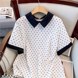 Polka Dot Blouse with Black Collar